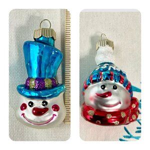 Celebrations by Radko Y2K Christmas Ornaments (2 Set) Retro Glass Snowman w/ Hat